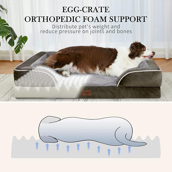 XL Dog Bed for Extra Large Dogs, Waterproof Orthopedic Foam Dog Beds with Bolster, Washable Dog Bed Sofa Pet Bed with Removable Cover & Non-Slip Bottom(X-large,Dark Green)