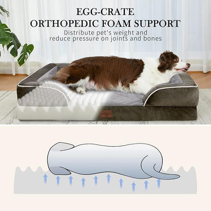 XL Dog Bed for Extra Large Dogs, Waterproof Orthopedic Foam Dog Beds with Bolster, Washable Dog Bed Sofa Pet Bed with Removable Cover & Non-Slip Bottom(X-large,Dark Green)