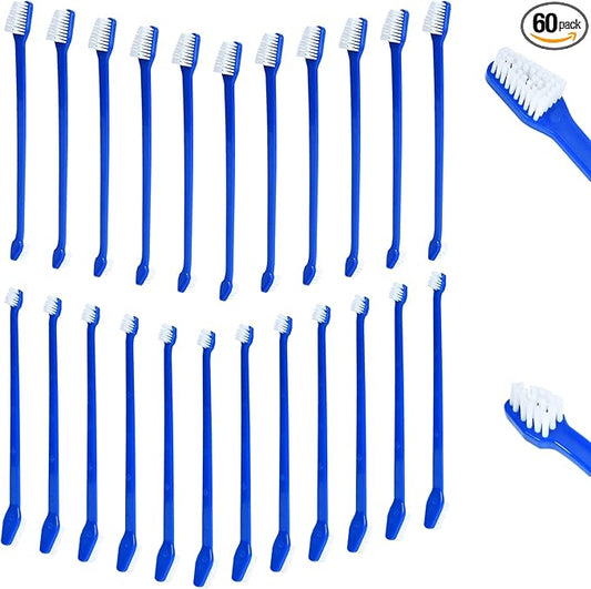 60 Pcs Dog Toothbrush, Dual Headed Dental Dog Toothbrush Set, Long Handle pet Toothbrush for Dog Cat Puppy Teeth Cleaning Dental Oral Care(Blue)
