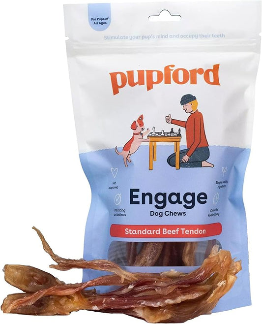 Pupford Beef Tendon Chews for Dogs | Cleans Teeth, Teaches Proper Chewing & Contains Glucosamine to Help Joints | Extra Thick, Long-Lasting, Natural Ingredients, Low Calorie (Standard, 4 Count)