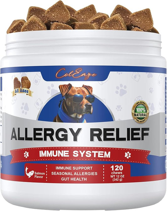 ColEzae Allergy Relief for Dog Itching, Contains Omega 3 and Herbal Dog Allergy Medicine, Anti-Itch Chew Treat Dry Skin, Itchy,Paw Licking,Seasonal Allergy Supplement-Salmon