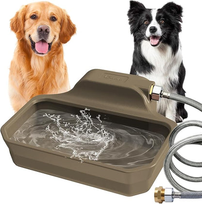 135OZ Automatic Water Dispenser for Large Dogs Patented Fit 3/4in GHT Male Faucet, Outdoor Animal Water Bowl Include Water Valve, 5ft Water Hose, Copper Connector, Large Drinking Area, Brown