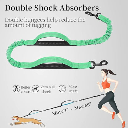 iYoShop Hands Free Dog Leash with Zipper Pouch, Dual Padded Handles and Durable Bungee for Walking, Jogging and Running Your Dog (Large, 25-120 lbs, Emerald)