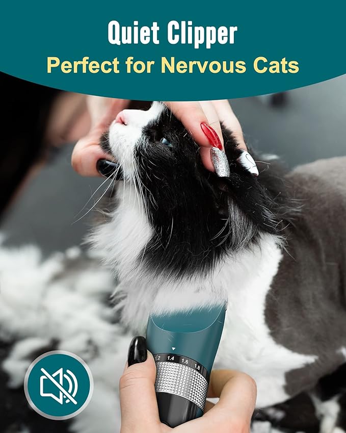 oneisall Cat Grooming Clippers for Matted Long Hair, 5-Speed Cat Grooming Kit Cordless Low Noise Pet Hair Clipper Trimmer Shaver for Dogs Cats Animals (green)