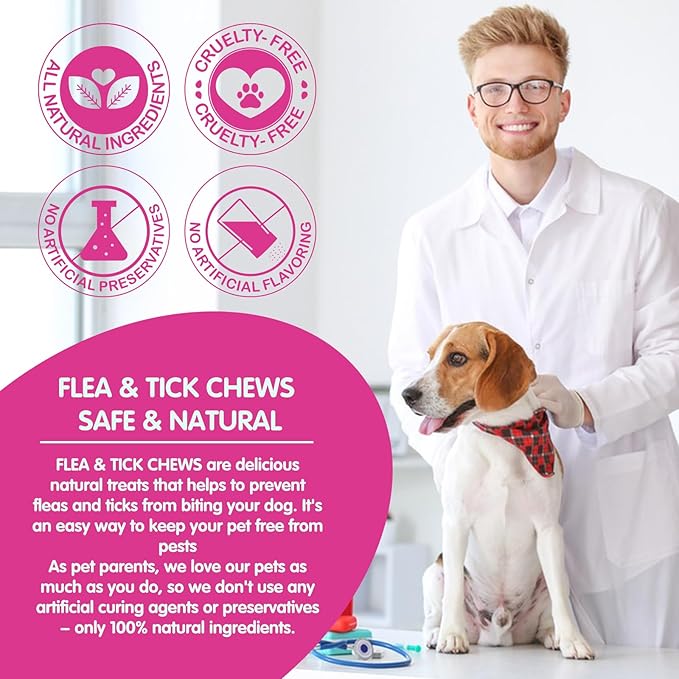 Flea & Tick Prevention for Dogs Chewable, 120 Flea and Tick Supplement for Dogs, Dog Flea & Tick Control Supplement, Flea and Tick Chews for Dogs, Oral Flea Pills for All Dogs