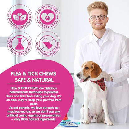 Flea & Tick Prevention for Dogs Chewable, 120 Flea and Tick Supplement for Dogs, Dog Flea & Tick Control Supplement, Flea and Tick Chews for Dogs, Oral Flea Pills for All Dogs