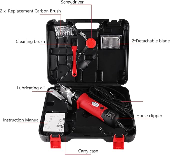 Horse Clipper 380W Professional Heavy Duty Horse Grooming Kit Electric Animal Grooming Clipper Trimmer Remover for Horses, Equine, Cattle, Pony and Large Thick Coat Animals
