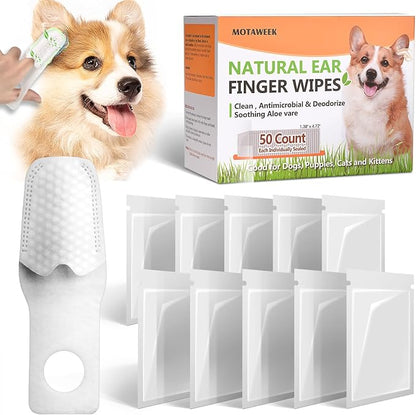 Dog Ear Wipes Finger - Portable and Convenient 50-Pack for Gentle Cleaning & Infection Treatment of Dogs' & Cats' Ears, Eyes, and Pets, Fresh and Comfortable Experience