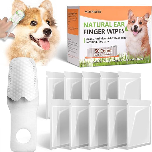 Dog Ear Wipes Finger - Portable and Convenient 50-Pack for Gentle Cleaning & Infection Treatment of Dogs' & Cats' Ears, Eyes, and Pets, Fresh and Comfortable Experience