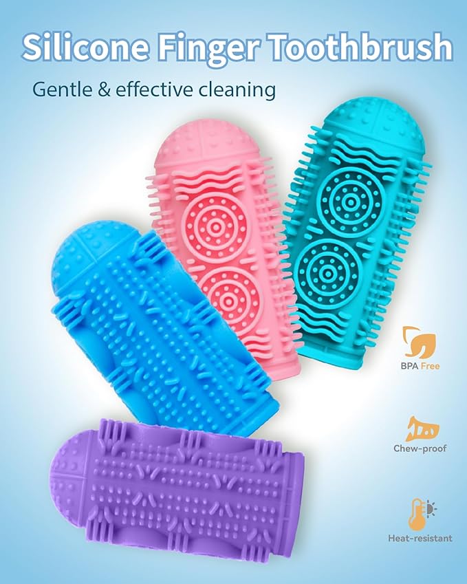 4 Pack Dog Toothbrush Kit, 360°Silicone Dog Finger Toothbrush for Gum Massage, Tongue Cleaning, Dog Tooth Brushing Kit with Storage Box, Pet Toothbrush for Dogs Cats Teeth Cleaning