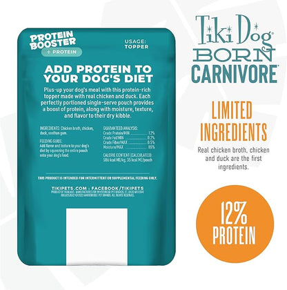 Tiki Dog Born Carnivore Protein Booster Dog Food Topper, Chicken and Duck Recipe in Broth, 2.1 oz. Pouch (12 Count)