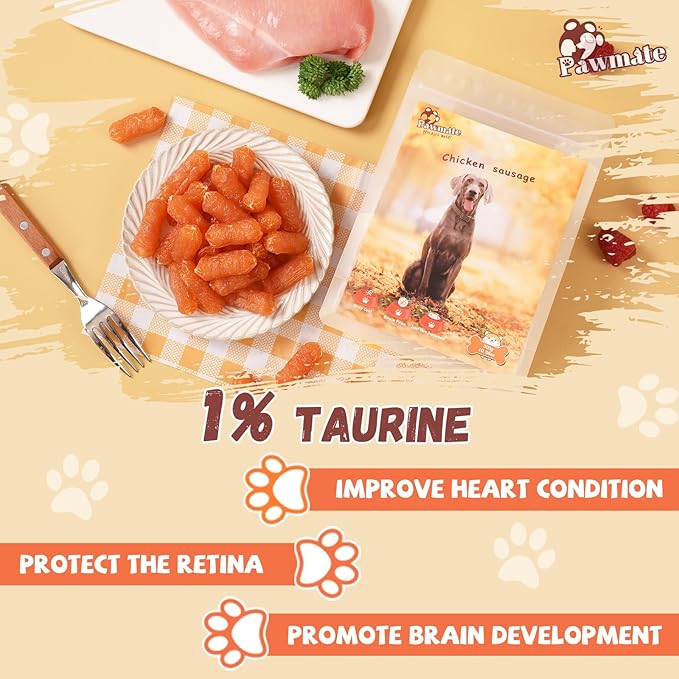 Dog Treats Chicken Sausage, Natural Chicken Jerky Training Treats for Dogs w/Glucosamine, Chondroitin, MSM and Taurine, Low Fat Soft Chewy Snacks 10.58oz