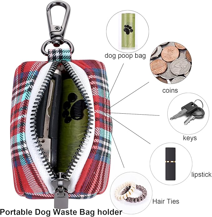 ARING PET Dog Poop Bag Dispenser, Christmas Doggy Poop Bags Holders Attach to Any Leashes, Portable Washable Cotton Pet Waste Pouch Dispenser with Metal Zipper