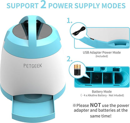 PETGEEK Treat Dispenser Dog Toys, Automatic Pet Feeder with Dual Power Supply and Remote Control, Dog Puzzle Toys and Interactive Dog Toys in One for Indoor or Outdoor Play(Blue)