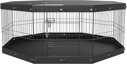 VEVOR Foldable Metal Dog Exercise Pen, Pet Playpen Dog Fence for Camping with Top Cover and Bottom Pad, 24" H 8 Panels, Puppy Crate Kennel Indoor Outdoor for Medium Dogs, Both for Home&Yard