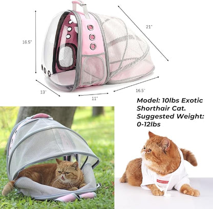 LOLLIMEOW Pet Carrier Backpack, Bubble Backpack Carrier, Cats and Puppies,Airline-Approved, Designed for Travel, Hiking, Walking & Outdoor Use (Back Expandable-Pink)