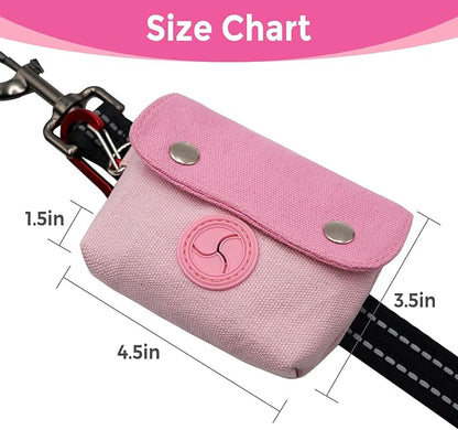Dog Poop Bag Holder, Portable Dog Poop Bag Dispenser with 1 Metal Clip, Pink Button Canvas Poop Pag Polders for Leashes