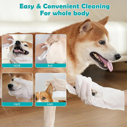 Cleaning & Deodorizing Grooming Gloves,Pet Bathing Wipes for Dogs & Cats & Rabbit, Nourish Fur Glove Wipes for Daily Care and Traveling, Rinse Free，（6 PCS）