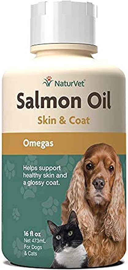 NaturVet Salmon Oil Skin Supplement for Dogs & Cats – Includes Omega-3, 6 Fatty Acids – for Healthy Skin, Glossy Coats – Dog Coat Supplement, Cat Skin Supplement – 16 Oz.