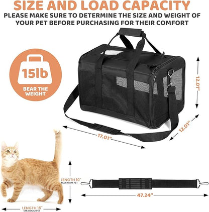 Comfort Carrier-Portable & Breathable Soft-Sided Cat Carrier with Fleece Pad,Lightweight,Collapsible,Durable & Safe Pet Travel Bag with Pockets