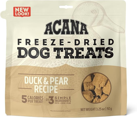 Acana Singles Grain Free Dog Treats, Limited Ingredients & Freeze-Dried, Made in USA, Duck & Pear, 3oz