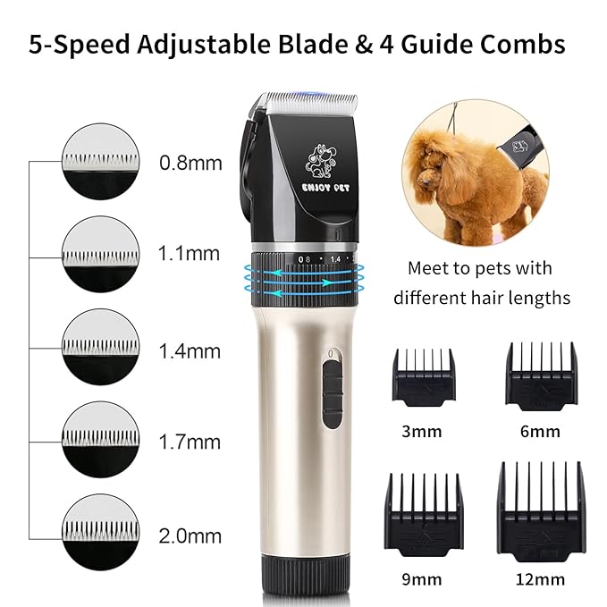 Professional Dog Clippers Trimmer for Grooming - Dog Grooming Kit Tools Pet Cat Hair Grooming Clippers Scissirs Dog Shaver Shears with Combs/Detachable Blades/Guards, Cordless Quiet Animal Clippers