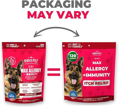 Mighty Petz MAX Dog Allergy Relief Chews - Itch Relief for Dogs. Dog Allergy Chews, Seasonal Allergies, Dog Itchy Skin & Immune Support Supplement. Colostrum & Probiotics