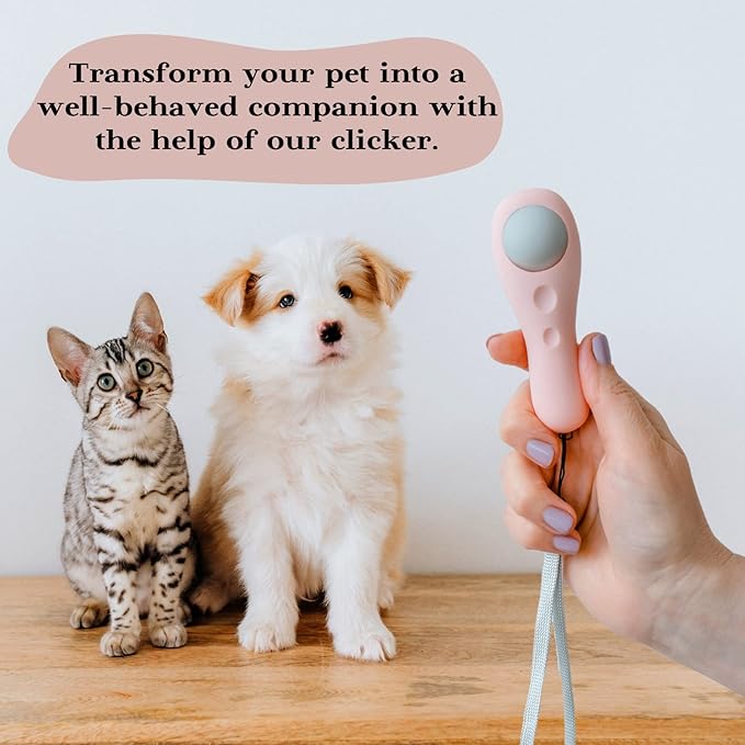 Premium Quality Cat & Dog Training Clicker with a Wrist Strap. Lightweight Unique Design, Effective Pet Training Tool for Cats or Puppies (Pink)