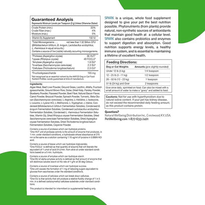 Pet Wellbeing Spark Daily Nutritional Greens Superfood for Dogs & Cats - Probiotics, Digestive Enzymes, Amino Acids, Antioxidants, Vitamin D, Spirulina & More - Vet-Formulated - 3.53 oz (100 g) Powder