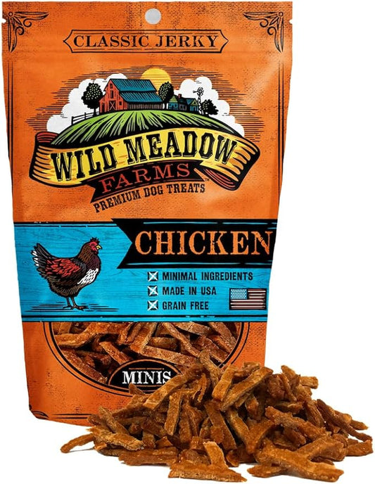 Wild Meadow Farms - Classic Chicken Minis, Soft Jerky Training Treats for Dogs, Grain-Free, All-Natural & Perfectly Sized for Training, High-Value Rewards in a Convenient 3.5 Ounce Pouch