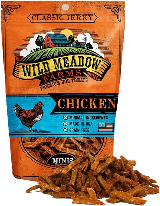 Wild Meadow Farms - Classic Chicken Minis, Soft Jerky Training Treats for Dogs, Grain-Free, All-Natural & Perfectly Sized for Training, High-Value Rewards in a Convenient 3.5 Ounce Pouch