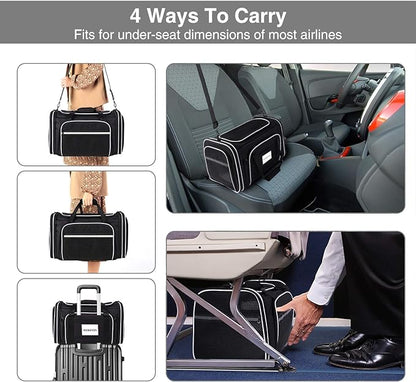 Airline Approved Expandable Pet Carrier with Mesh Pockets, Shoulder Strap, Washable Pads - For 2 Cats, Kittens, Puppies, Dogs