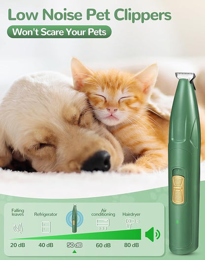 Dog Clippers for Grooming, 2 Speed Low Noise Cordless Dog Paw Trimmer, Rechargeable Small Pet Hair Trimmer for Grooming, Cat Hair Clippers Shaver for Paws, Eyes, Ears, Face, Rump (Green)