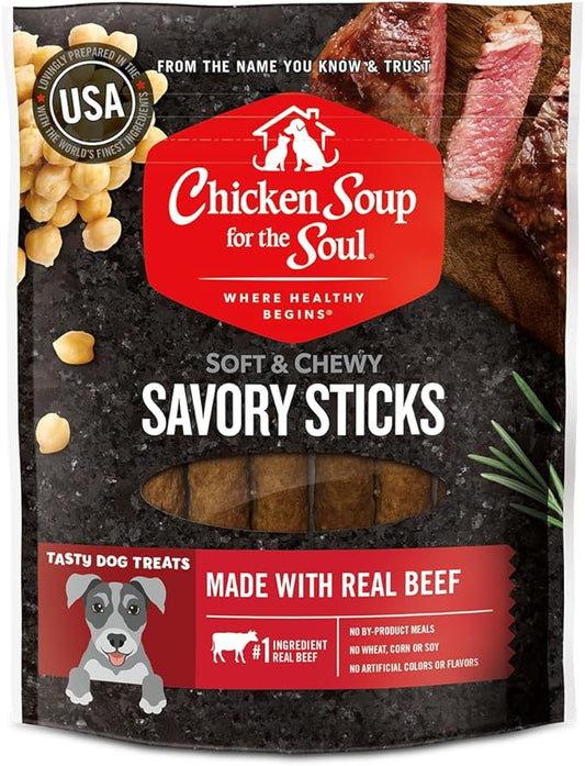 Chicken Soup for the Soul Pet Food Savory Sticks Dog Treats, Beef, 5 Ounce Bag | Soy, Corn & Wheat Free, No Artificial Flavors or Preservatives