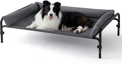 Bedsure Elevated Raised Outdoor Dog Bed - Cooling Dog Cot Bed with Bolster for Large Dog, Lifted Pet Bed with Durable Breathable Teslin Mesh, Dog Hammock Bed with Non-Slip Feet, Grey, 42 inches