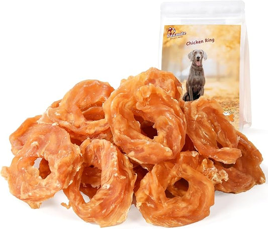 Dog Treats Chicken Jerky Rings, Rawhide-Free Grain-Free Real Dried Tenders Natural Chicken Breast Dog Chewy Training Snacks for Small Medium Large Dogs Large Pack-22-25/counts