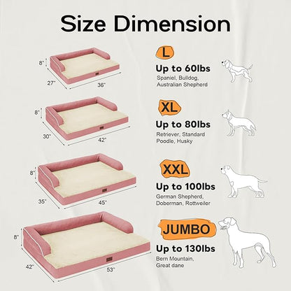 Large Dog Bed Orthopedic Washable - Couch Sofa - XXL Large Big Dogs - Beds Bolster Pet - Memory Foam - Waterproof with Removable Cover
