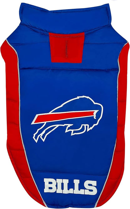 NFL Buffalo Bills Puffer Vest for Dogs & Cats, Size Small. Warm, Cozy, and Waterproof Dog Coat, for Small and Large Dogs/Cats. Best NFL Licensed PET Warming Sports Jacket