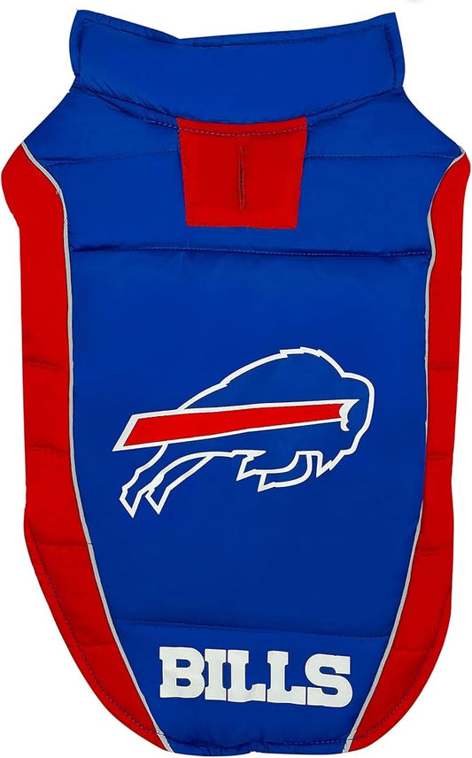 NFL Buffalo Bills Puffer Vest for Dogs & Cats, Size Small. Warm, Cozy, and Waterproof Dog Coat, for Small and Large Dogs/Cats. Best NFL Licensed PET Warming Sports Jacket