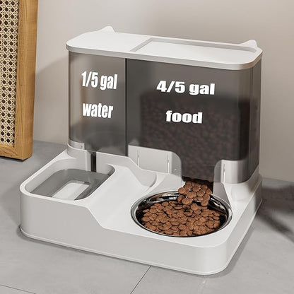 Automatic Cat Food Water Dispenser Gravity Pet Self Feeder Dry Food Bowl and Watering Supplies Dispenser for Indoor Small Medium Dog Puppy Kitten 2 in 1 (GREY)