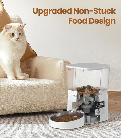 Automatic Cat Feeder,8Cups ROJECO Cat Food Dispenser with Timer,Portion Control Automatic Pet Feeder,Easy Set Up Indoor Use with Stainless Steel Bowl