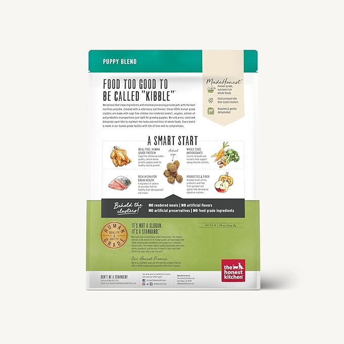 The Honest Kitchen Whole Food Clusters Puppy Grain Free Chicken Dry Dog Food, 4 lb Bag