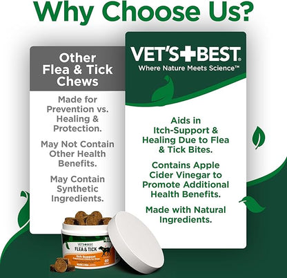 Vet’s Best Flea & Tick Support Soft Chews – Itch Support – Supplement Chews for Dogs – Soothes Skin Irritations Due to Seasonal Allergies, Fleas & Ticks – 60 Chews