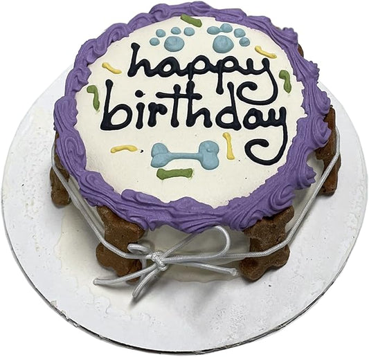 Bubba Rose Biscuit Company: White Dog Birthday Cake - Crunchy Biscuit Texture - Natural Gourmet Dog Treat - Dog Cake - 4.25” 1 Count - Made in The USA