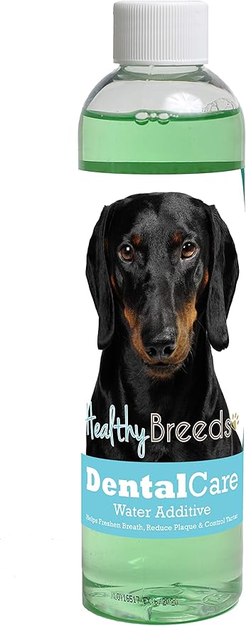 Healthy Breeds Dog Dental Care Water Additive for Dachshund - Helps Freshen Breath, Reduce Plaque & Control Tartar - Mint Flavor - 8 oz