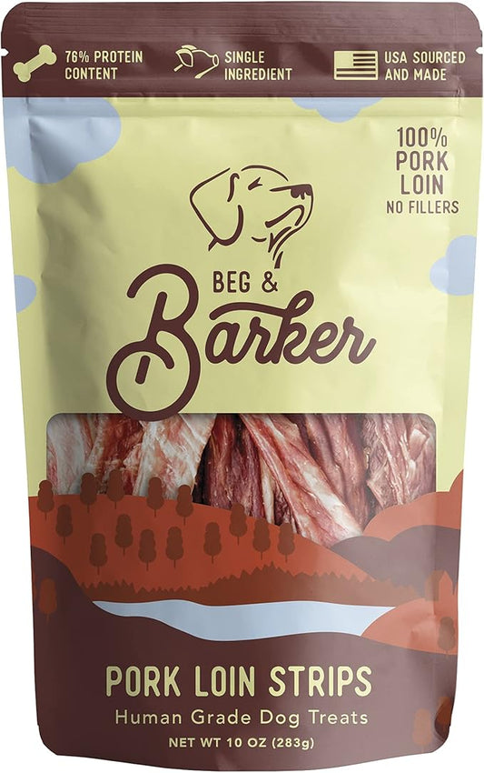 Beg & Barker Pork Jerky for Dogs (10 oz, Pack of 1) - Dog Training Treats - Natural Dog Treats Made in The USA - Grain Free, Diabetic-Friendly, High Protein, Sugar-Free (Pork Dog Jerky)