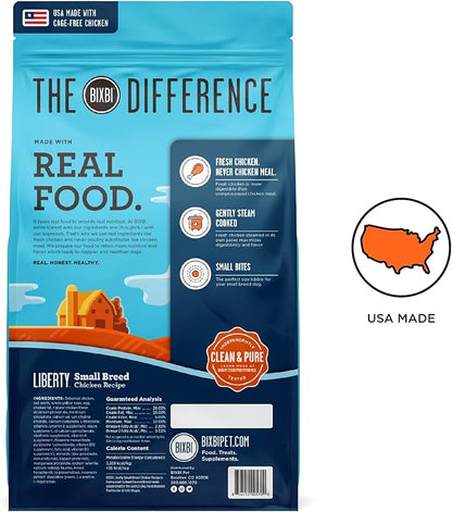 BIXBI Liberty Small Breed Grain Free Dry Dog Food, Chicken, 11 lbs - Fresh Meat, No Meat Meal, No Fillers - Gently Steamed & Cooked - No Soy, Corn, Rice or Wheat for Easy Digestion - USA Made