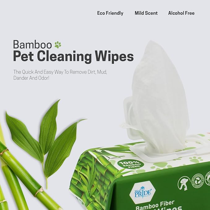 MED PRIDE Pet Wipes XL [8 Packs = 800 Wipes] 8”x8” - 100% Bamboo Fiber Hypoallergenic Dog and Cat Cleaning Wipes with Aloe Vera- Alcohol and Paraben-Free Deodorizing Pet Wipes- Dog/Puppy Bath Wipes
