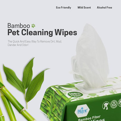 MED PRIDE Pet Wipes XL [8 Packs = 800 Wipes] 8”x8” - 100% Bamboo Fiber Hypoallergenic Dog and Cat Cleaning Wipes with Aloe Vera- Alcohol and Paraben-Free Deodorizing Pet Wipes- Dog/Puppy Bath Wipes