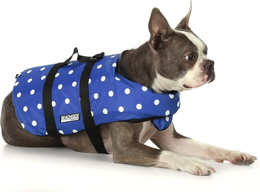 Seachoice Dog Life Vest, Adjustable Life Jacket for Dogs, w/Grab Handle, Blue Polka Dot, Size XS, 7-15 Lbs.